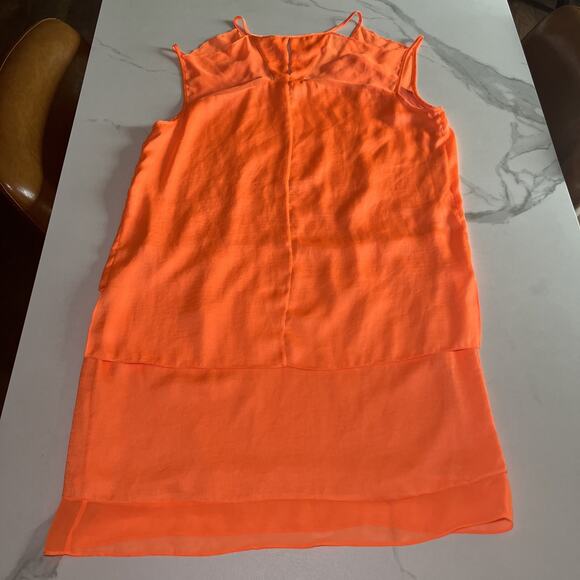 HELMUT LANG Silk Blend Layered Sleeveless Dress Orange Chroma Drape Womens 8 EUC - Picture 11 of 12